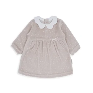 Abitino Neonato in Ciniglia Beige con Colletto Bianco