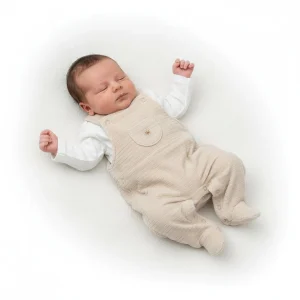 Completo Neonato Salopette in Ciniglia Beige con Maglia Bianca