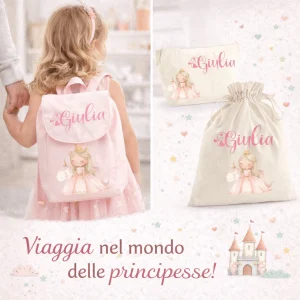 Set asilo personalizzabile Mini Zaino, Sacchetto cambi e beauty Principessa Unicorno