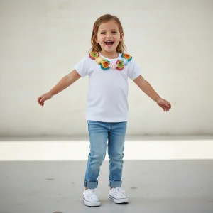Maglietta in cotone con fiori applicati