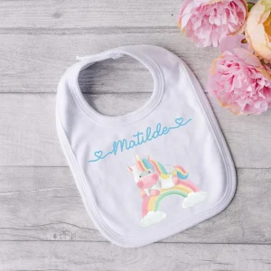 Bavaglino in Cotone organico Unicorno Arcobaleno personalizzabile