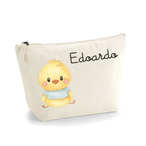 Pochette in cotone organico personalizzabile Pulcino Azzurro