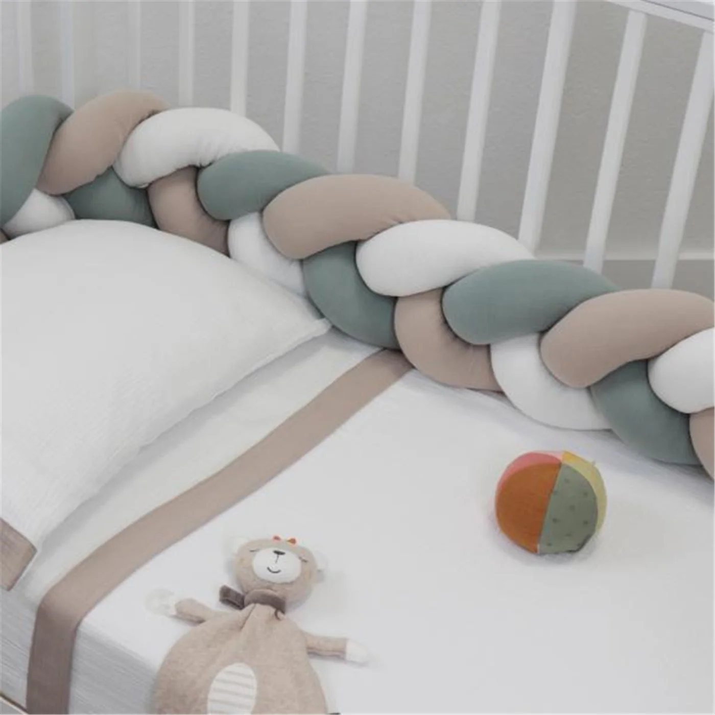 Bibo Treccia Paracolpi 215 cm Tricolore Verde-Beige-Bianco