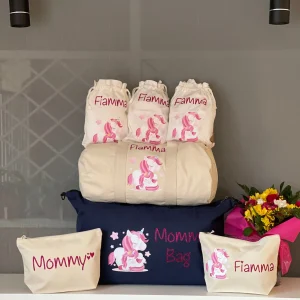 Set Borsone Family più Borsone Baby  Unicorno Mamma