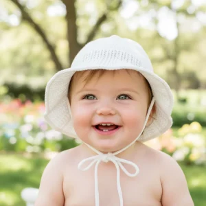Cappellino estivo bianco in maglia lavorata 0/3 Mesi
