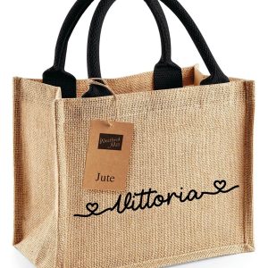 Mini Borsa in Juta Natural/Black personalizzabile