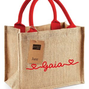 Mini Borsa Juta Natural/Rosso Corallo personalizzabile