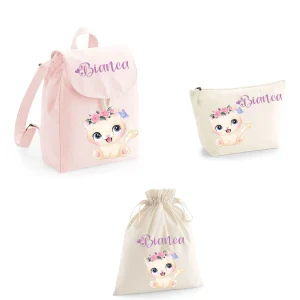 Set asilo personalizzabile  Mini Zaino, Sacchetto cambi e beauty Gattina