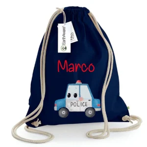 Zaino asilo personalizzabile a sacca in cotone pesante Macchina Polizia