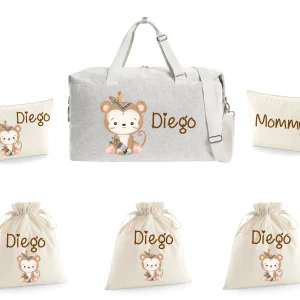 Borsone parto con  2 pochette e 3 sacchi cambi Scimmietta Indiana