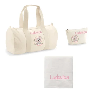 Set Personalizzabile per Bambini: Borsone, Beauty Case e Asciugamano in Cotone Organico koala Mamma