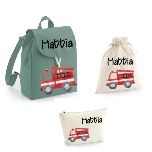 Set asilo personalizzabile Mini Zaino, Sacchetto cambi e beauty Camion Pompieri