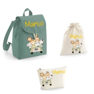 Set asilo Mini Zaino, Sacchetto cambi e beauty Safari Verde