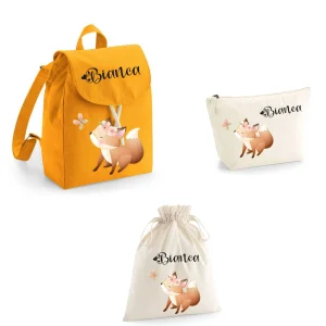 Set asilo Mini Zaino, Sacchetto cambi e beauty Volpina