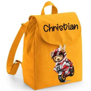Mini Zaino  personalizzabile in cotone Orsetto In Moto
